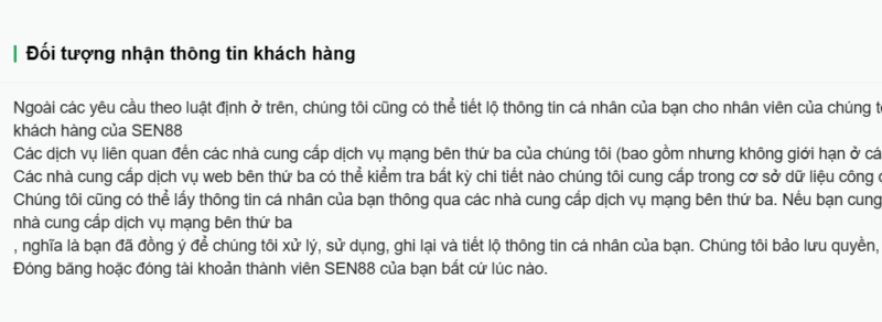 Thông Tin Tổng Quan Về Chính Sách Bảo Mật Sen88